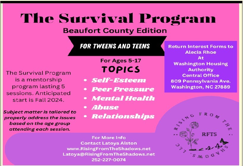 The Survival Program - Beaufort County Edition Flyer. All information on this flyer is listed above.