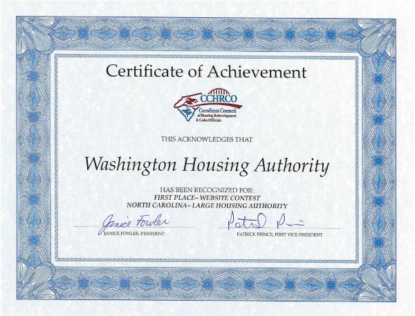 Website Certificate of Achievement. WHA was recognized for Best Website.