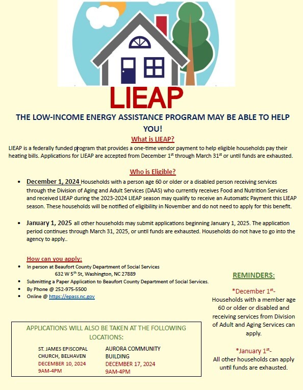 Low-Income Energy Assistance Program flyer. All information on this flyer is listed above.