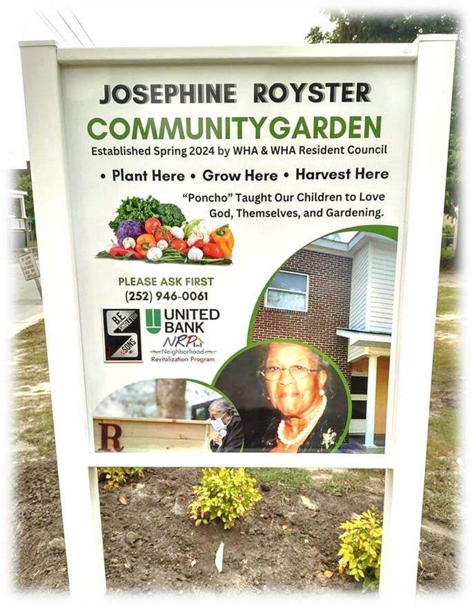 Community Garden sign. Josephine Royster Community Garden.