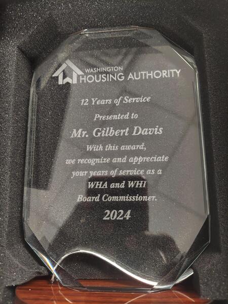 Award to Mr. Gilbert Davis for 12 years of service to WHA as a commissioner.