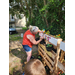 A lady finishing coloring the letter K.