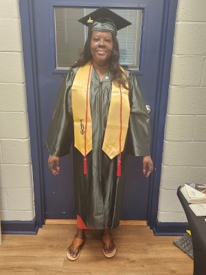 BettyGatlinBeaufortCountyCommunityCollege.jpg Betty Gatlin - Beaufort County Community College Graduate in a cap and gown.